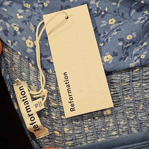 💕REFORMATION💕 Baxley Dress ~ Sweetheart Neckline Eve Blue Floral Print 10 NWT - Picture 14 of 16